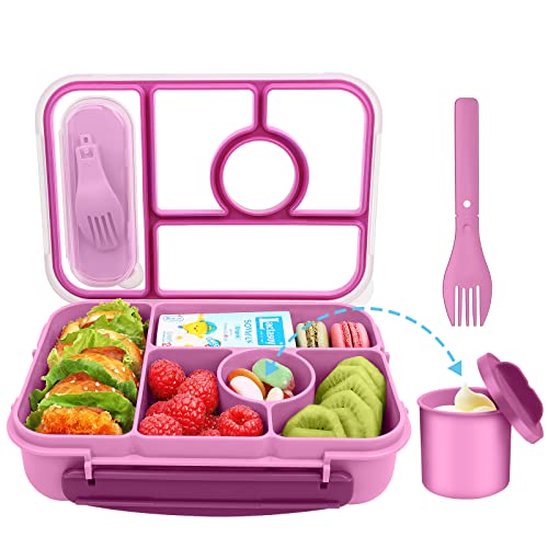 Demiue Lunch Box Kids,Bento Box Adult Lunch Box,Lunch Containers for Adults/Kids/Toddler,5 Compartments Bento Lunch Box with Sauce Vontainers,Microwave & Dishwasher & Freezer Safe(Purple)