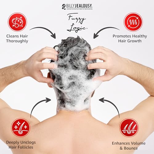 Billy Jealousy Fuzzy Logic Strengthening Mens Shampoo, Adds Volume, Prevents Hair Loss, Promotes Circulation & Healthy Growth, Peppermint Scent