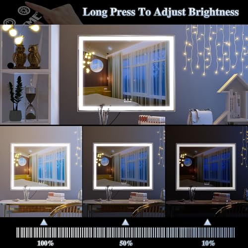 BEAUTME Vanity Mirror with Lights, Hollywood Lighted Makeup Mirror for Dressing Room & Bedroom, Slim Aluminium Frame Design(Silver,28.3" x 22.2")
