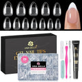 UNA GELLA Short Almond Gel Nail Tips Kit — 216 Pcs Pre-Etched Nails with Air-Dry Glue for Beginners
