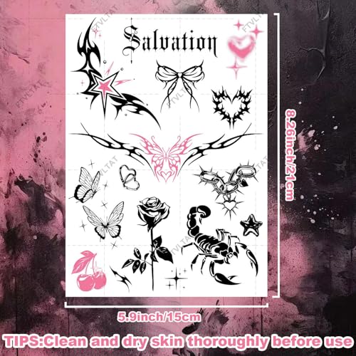 Y2K Temporary Tattoos for Women - 30+ Waterproof Designs