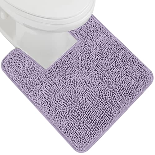 Gorilla Grip Plush Absorbent Shaggy Chenille Bath Rug Mat for Toilet Base with Rubber Backing, Machine Washable, Microfiber Bathroom Contour Mats for Toilets, Bath Decor, Square, 22.5x19.5, Lt Purple