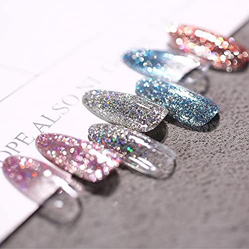 Vishine Glitter Sparkly Platinum Gel Nail Polish Set of 6 Pcs Shiny Silver Golden Pink Blue Bright Colors Gel Polish Kit UV LED Soak Off Home DIY Manicure Nail Salon Art Design 8ml