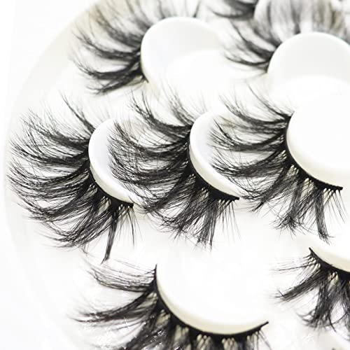 DAODER False Eyelashes 25mm Lashes Wispy Long 8D Mink Lashes Dramatic Volume Fluff Eye Lashes Pack for Women 7Pairs Soft Reusable Fake Eyelashes
