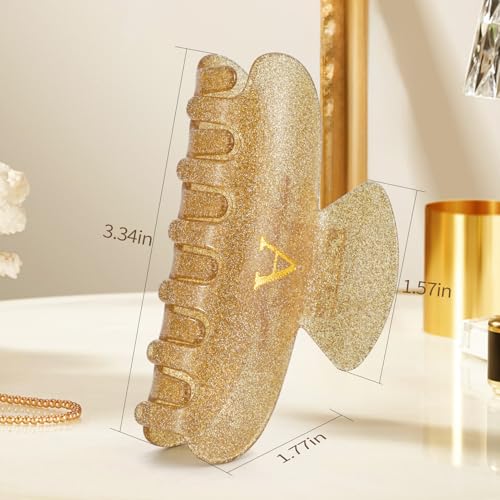 Fycert Gold Glitter Initial Hair Clip A - Personalized Hair Accessory for Women & Girls