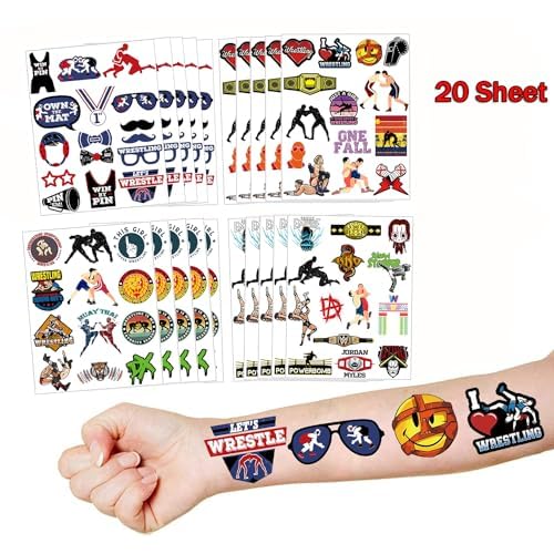 Wrestling Fighting Temporary Tattoo Stickers 20 Sheet Tattoos for Party Decorations Supplies Gifts Bags Filler Prizes Rewards