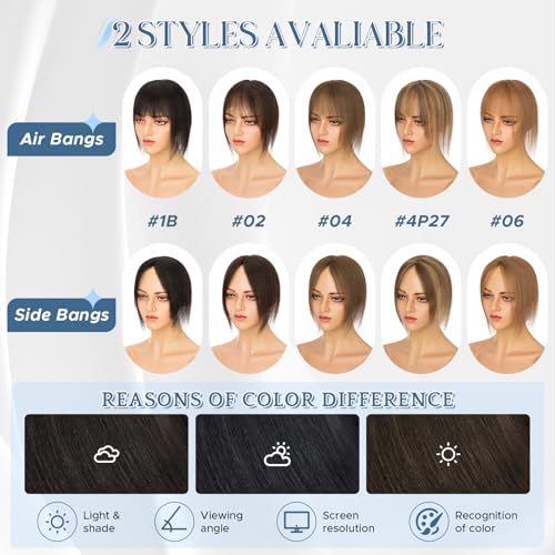 SLEEKALON 10-Inch Human Hair Bangs Topper - Dark Brown Clip-In