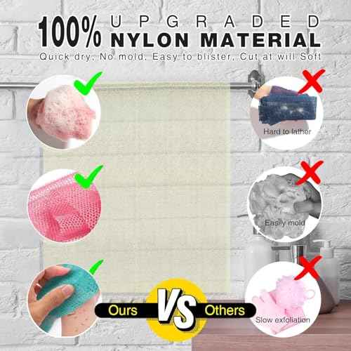 UJFQBH 3 Pieces African Net Sponge, African exfoliating net African Net Long Net Bath Sponge Exfoliating Shower Body Scrubber Back Scrubber Skin Smoother£¨Pink, Green, Off-White£©