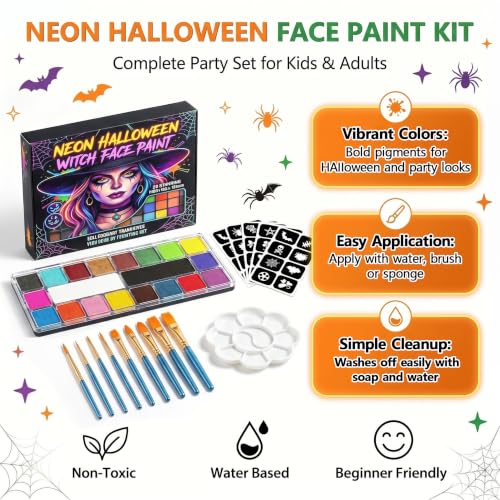 Face Paint Kit - 20 Colors Water Based for Kids & Adults