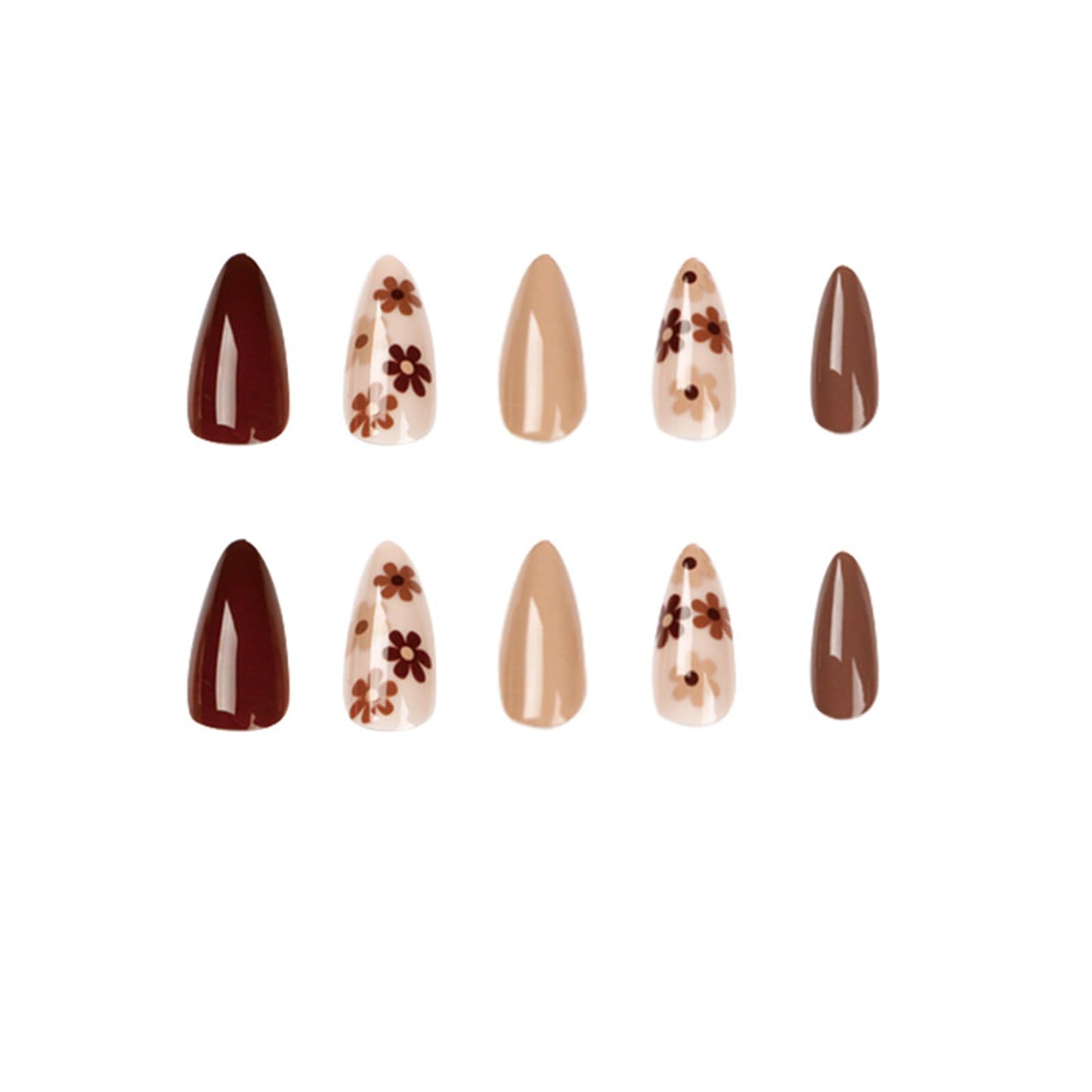 Fall Press on Nails Almond Shape Fake Nails Light Brown Glue on Nails Full Cover Acrylic Nails Flower Designs Autumn Press on Nails Medium Length Stick on Nails Thanksgiving Day for Women Girls 24 Pcs