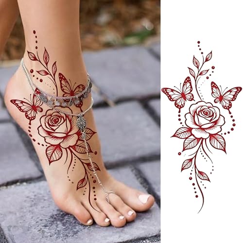 12 Sheets Butterfly Flower Temporary Tattoos for Women