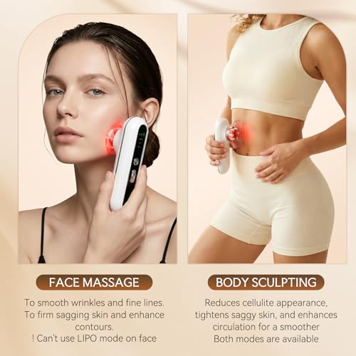 Body Massager for Skin Appearance Care ? Red Light, Heat & Vibration Beauty Device for Legs, Arms, Belly & Thighs, Cordless Rechargeable Home Use