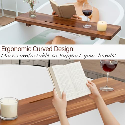 Acacia Wood Bathtub Tray Caddy 35" - Adjustable Spa Organizer
