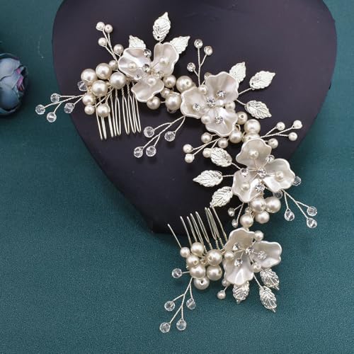 Bridal Hair Accessories, Pearl Adorned Wedding Hair Pieces for Brides, Flower Hair Combs for Bride