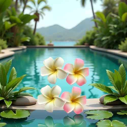 4 Pcs 7cm White and Pink Hawaiian Frangipani Plumeria Foam Head Flower Party Beach Hair Clip Hair Clips