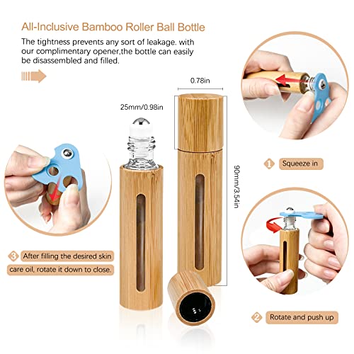 12-Pack 10ml Essential Oil Roller Bottles with Bamboo Shell
