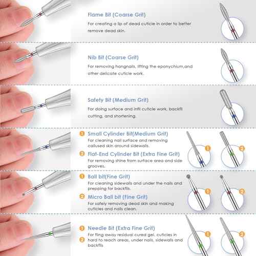 Depvko 22pcs Nail Drill Bits Set, Professional 3/32'' Ceramic Safety Drill Bits Nail Tech, Cuticle Remover Drill Bit for Acrylic Gel Efile Nail Drill, Nail Manicure Pedicure Set, Salon Home