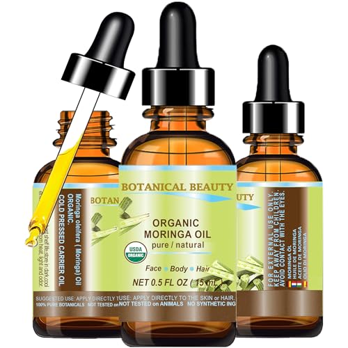 Botanical Beauty? Organic Moringa Oil 100% Pure Natural Undiluted 0.5 Fl.oz.- 15 ml. for Face Skin, Hair, Lips, Body, Nails Rich in Vitamin C, Vitamin E