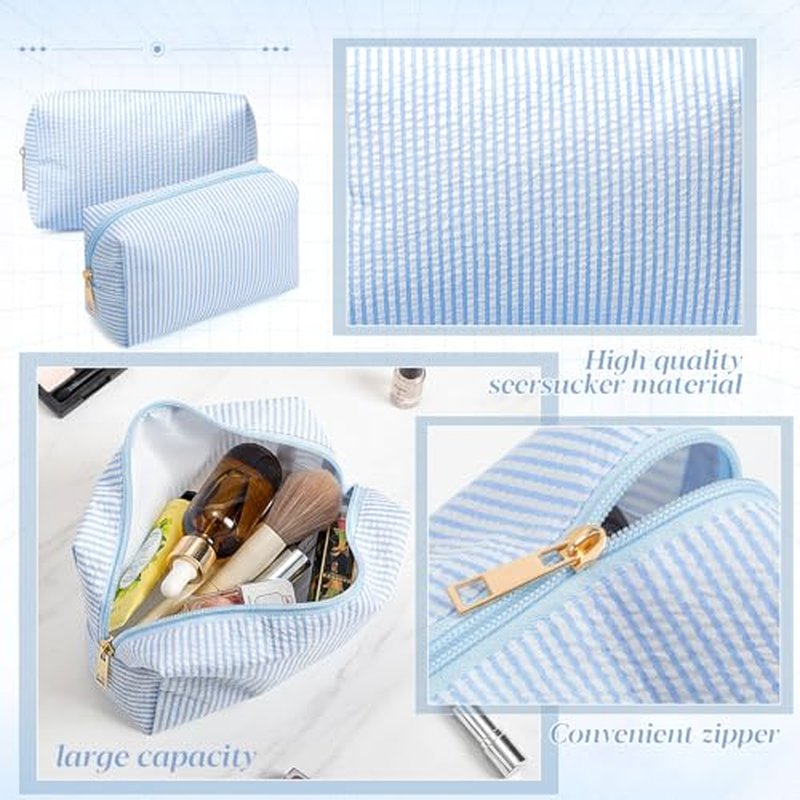 Sanwuta 6-Pack Seersucker Cosmetic Bags - Striped Makeup Pouches