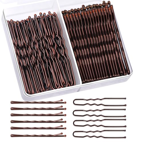 Brown Hair Bobby Pins Set - 100 Pieces for Women, U-Shaped & Bun Pins, 2 Inch