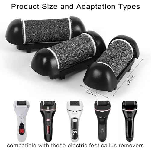 6pcs Replacement Roller Refill Heads for Electric Callus Remover,Feet Pedicure Kit Refill Rollers, 2 Extra Coarse, 2 Regular Coarse, 2 Fine Coarse Refill Rollers (Black)