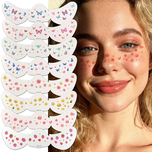 8 Sheet Temporary Face Tattoo Stickers with Glitter Freckles