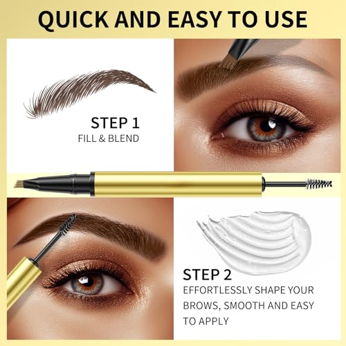 2-in-1 Brow Pen & Gel - Long-Lasting, Waterproof (Dark Brown)