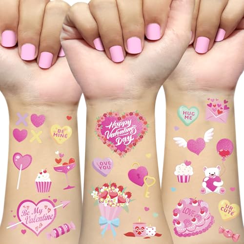 Valentine's Day Temporary Tattoos - 68 Styles Hot Pink Foil