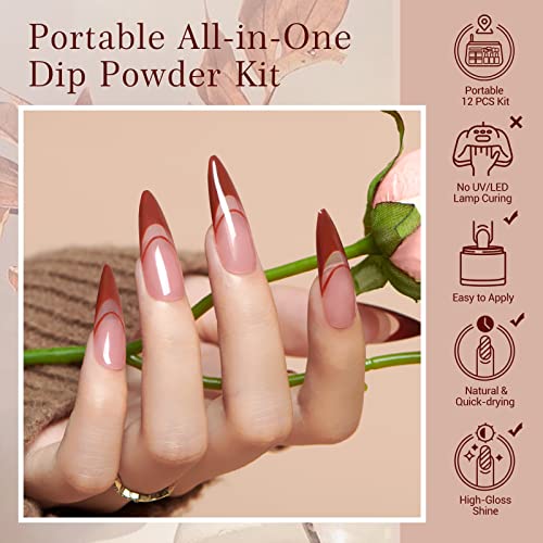 AZUREBEAUTY 4 Colors Dip Powder Nail Kit with Coffe Brown Variant, Salon-Quality Manicure Set