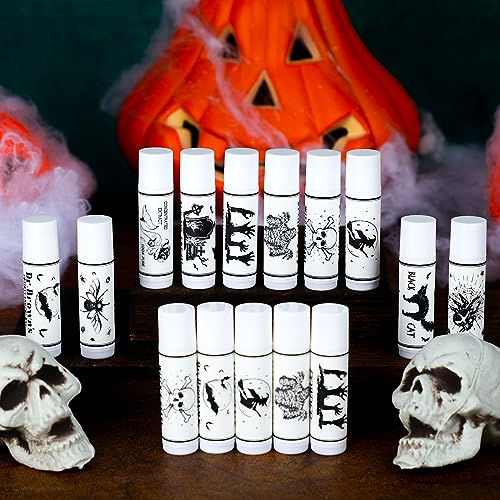 50 Pcs Halloween Lip Balms Bulk Spooky Skull Lip Balms Bulk Halloween Party Favors Gifts Adults Fall Boo Basket Stuffers Goodies Bag Supplies for Women Men