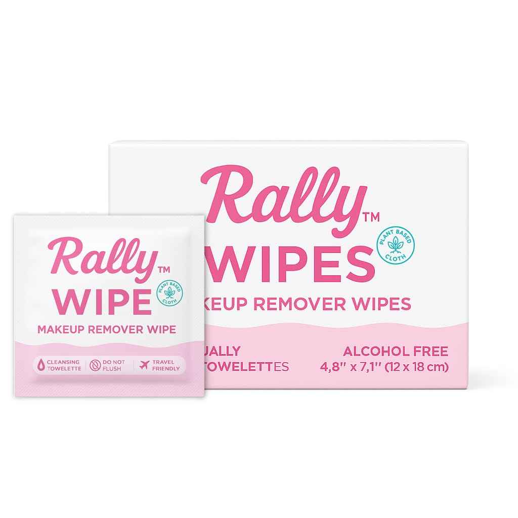 Rally Wipes – Mess-Free Makeup Remover Wipes with Micellar Water – Bulk Facial Cleansing Individually Wrapped for Travel, Gym, Car & Purse (150 Count)