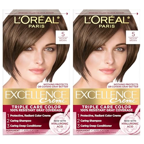 L'Oreal Paris Excellence Crème Hair Color Medium Brown 2-Pack, Gray Cover, Long-Lasting