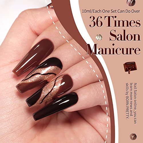 Born Pretty Fall Winter Halloween Gel Nail Polish Burgundy Wine Red Caramel Brown Coffee Autumn Gel Polish Set Gel Nail Kit Christmas Gift Nail Art Manicure Collection 6PCS 7ML