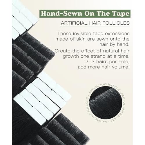SURNEL Injected Tape in Hair Extensions Human 16inch Jet Black Upgraded Seamless Remy Invisible Tape in Extensions 20Pcs 35g(#1,16)