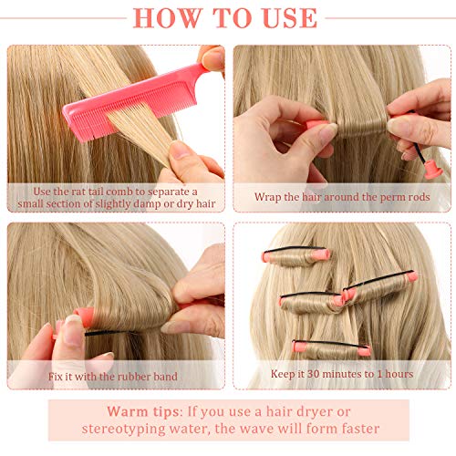 WILLBOND 36 Pcs Cold Wave Perm Rods with Rat Tail Comb