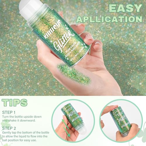 Roll-on Face Body Glitter Stick for St Patricks Day Carnival Party Rave Accessories, Holographic Glitter Gel Shimmer Makeup for March 17th Saint Patrick's Day, #5 Green Gold