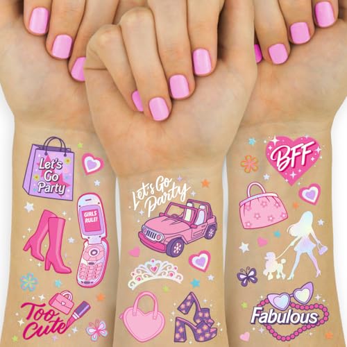 84 Pink Party Temporary Tattoos - Birthday Party Supplies