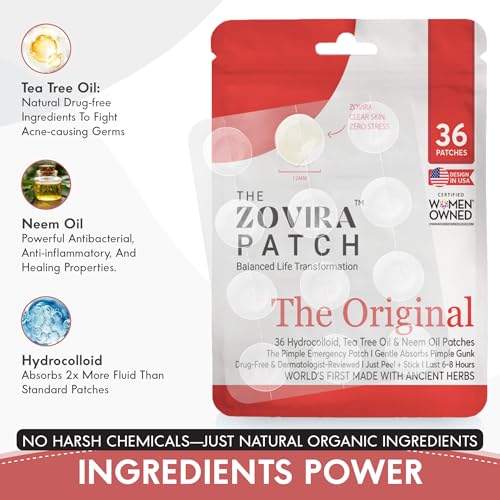 Zovira Original Hydrocolloid Spot Patches (36 Count) ? Blemish Patches with Niacinamide, Tea Tree & Neem Oil ? Acne Spot Treatment for Face, Day & Night Use