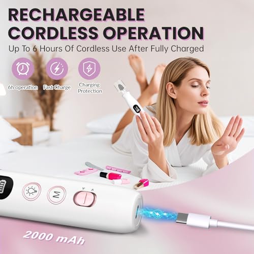 Electric Nail Drill Cordless 2000mAh 10-Speed Professional Kit