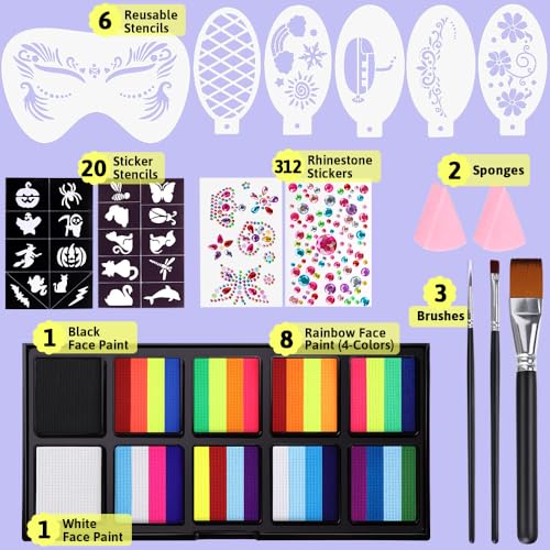 Janolia UV Fluorescent Face Paint Kit - 8 Colors, Water Activated