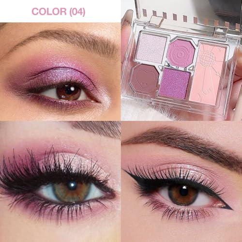 5-Color Eyeshadow Palette Matte Shimmer Duochrome, Low Saturation Velvety Blend, Day to Night Smokey Makeup, Hypoallergenic Long-Lasting Eyeshadow (#4, 1 Count (Pack of 1))