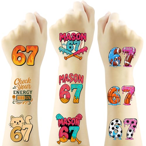 67 Meme Temporary Tatoos Six Seven Funny 6 7 Tattoos 6 7 Party Favors, Number Funny Six Seven Meme 6 7 Gifts Tattoos 48Pcs