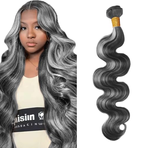 Fridnae Grey Ombre Body Wave Human Hair Bundles 32 Inch Salt & Pepper Two Tone Highlight - P1BGrey