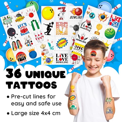 Bowling Party Favors Set - 24 Slap Bracelets & 36 Temporary Tattoos