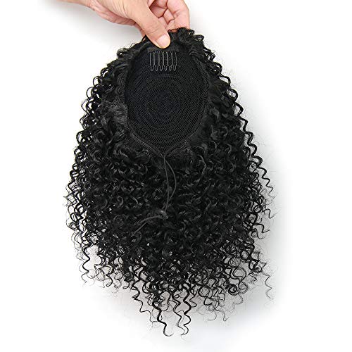 Short Afro Kinky Curly Ponytail Hair Piece for African American Ponytail Extension Synthetic Afro Kinky Curly Ponytail for Women (Black(1B#))