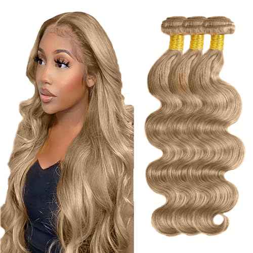 #22 Blonde Bundles Human Hair Body Wave Bundles 20 22 24 Inch Human Hair Weave 3 Bundle Unprocessed Brazilian Virgin Hair Ash Blonde Body Wave Human Hair Extensions 50 Grams/Bundle