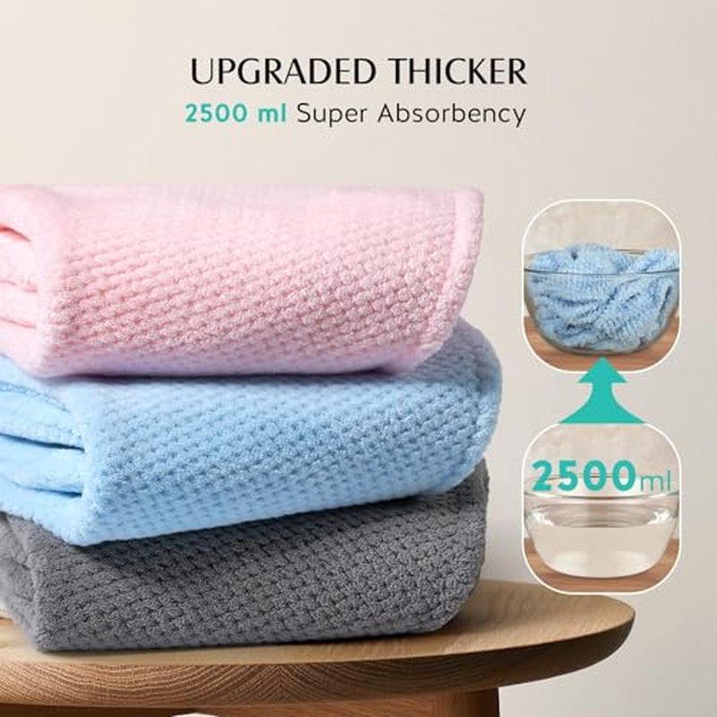 3 Pack Microfiber Hair Towel Wrap, 30" x 10" Quick Dry