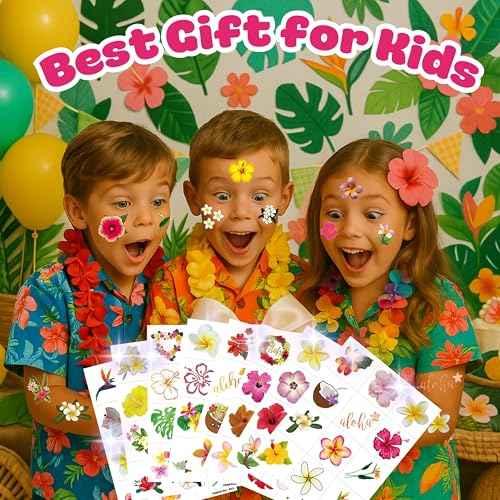96 PCS Tropical Flower Hawaiian Pre-Cut Temporary Themed Birthday Favors Supplies D?cor Cute Luau Gifts For Game Boys Girls Classroom School (Normal)