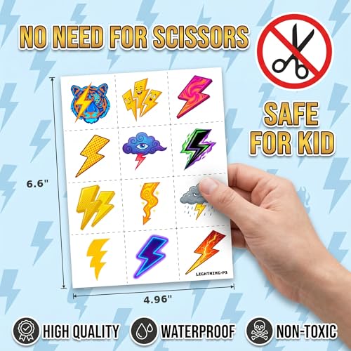 96 PCS Electric Bolt Temporary Tattoos for Kids