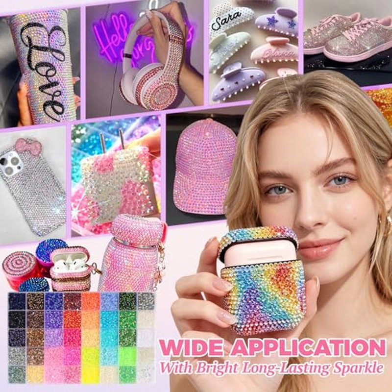 50000Pcs Rhinestones Bedazzler Kit - 3mm 40 Colors + B7000 Glue